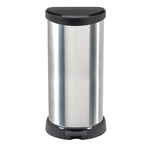 Curver Deco D-Shaped Pedal Bin with Inner Bucket - 40 Liters, Chrome
