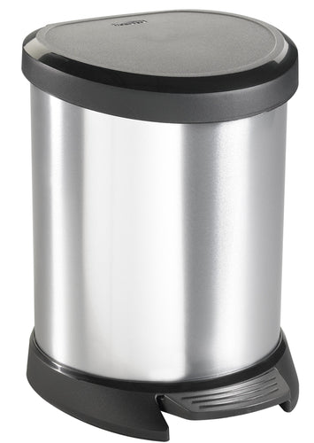 Curver Deco D-Shaped Pedal Bin with Inner Bucket - 5 Liters, Chrome & Black