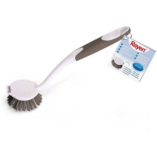 Rayen Dish Brush with Scraper - White & Taupe
