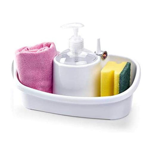 Plastic Forte Dual Sponge Holder & Soap Dispenser - White or Grey