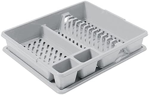Curver Dish Drying Rack with Tray - Grey or White, 45 x 8.8 x 38cm