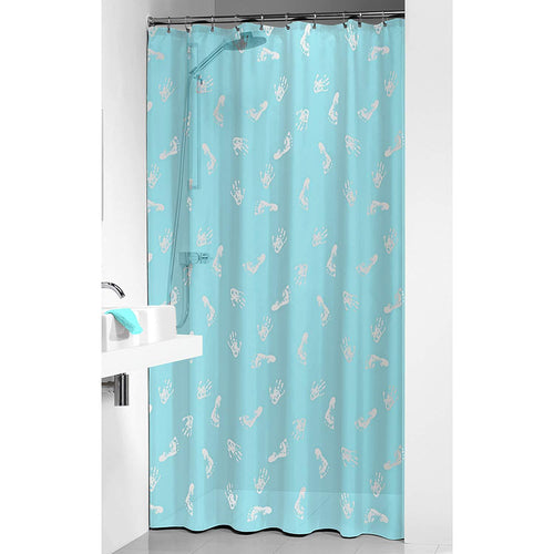Sealskin Shower Curtain with Footstep Design, Turquoise - 180 x 200cm