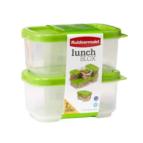 Rubbermaid Set of 2 Lunch Blox Food Containers -1.2 Cups, 283ml, Green & Transparent