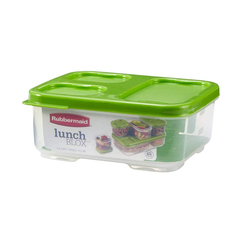 Rubbermaid Lunch Blox Food Container with Dividers -4 Cups, 970ml, Green & Transparent