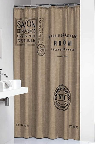 Sealskin Shower Curtain with 'Savon de Provence' Design, Dark Beige - 180 x 200cm
