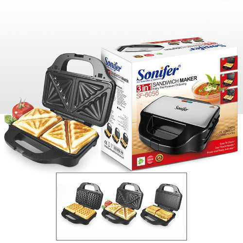 Sonifer 3-in-1 Electric Sandwich Maker with Detachable Plates for Waffles, Sandwiches & Grill  900W