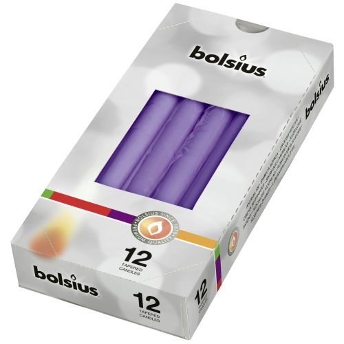 Bolsius Tapered Candles Individually Wrapped in Cello, 24.5 x 2.4cm  - Purple, per Piece or Box of 12