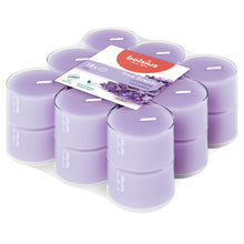 Load image into Gallery viewer, Bolsius True Scents Lavender Tealight Candles, Scented - Pack of 18, 6-Hour Burn Time, Clear Cup, angled view.
