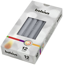 Load image into Gallery viewer, Bolsius Tapered Candles Individually Wrapped in Cello, 24.5 x 2.4cm  - Silver, per Piece or Box of 12
